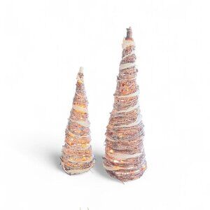 Vintage Light-Up Rustic Cone Trees Set of 2 Holiday Decor 16”/12”